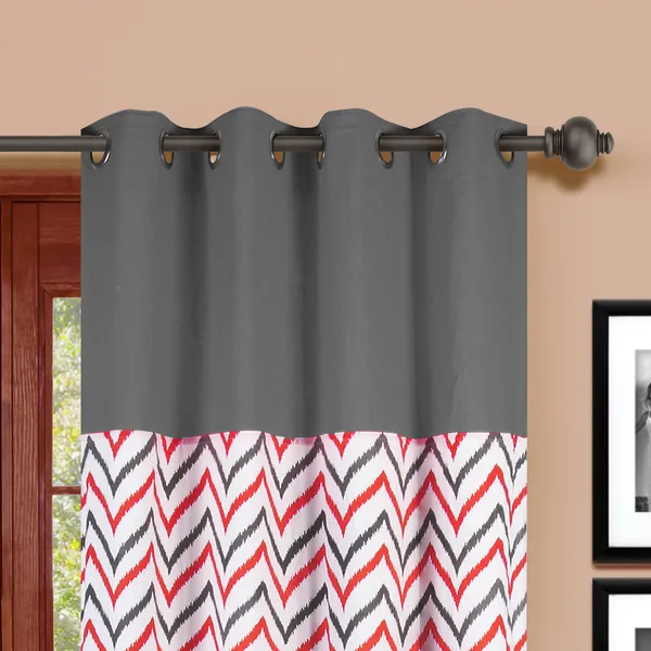 Pack_of_2_Cotton_Grey-Coral_Ikat_Chevron_Printed_Eyelet_Curtain_Set_for_Window_and_Door