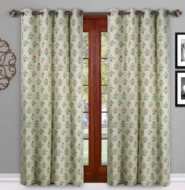 Pack_of_2_Cotton_Green_Floral_Printed_Eyelet_Curtain_Set_for_Window_and_Door