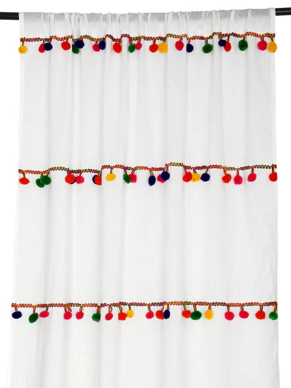 Pack_of_2_Cotton_Cream_Sheer_Multicolor_Pompom_Rod_Pocket_Curtain_Set_for_Window_and_Door