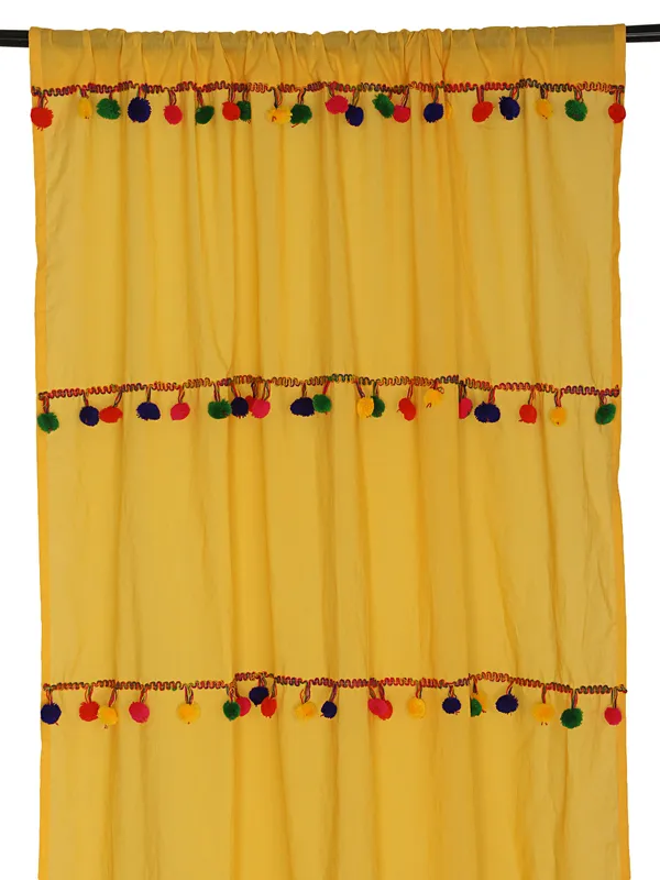 Pack_of_2_Cotton_Yellow_Sheer_Multicolor_Pompom_Rod_Pocket_Curtain_Set_for_Window_and_Door
