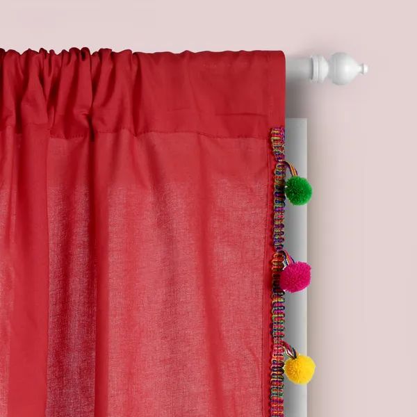 Pack_of_2_Cotton_Red_Sheer_Multicolor_Pompom_Rod_Pocket_Curtain_Set_for_Window_and_Door