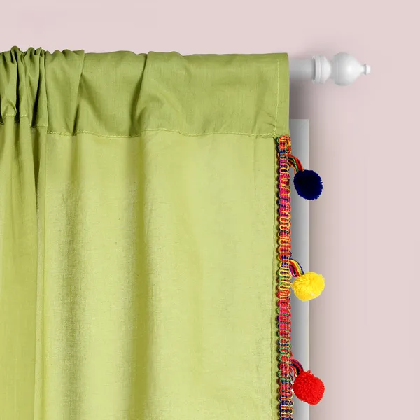 Pack_of_2_Cotton_Green_Sheer_Multicolor_Pompom_Rod_Pocket_Curtain_Set_for_Window_and_Door