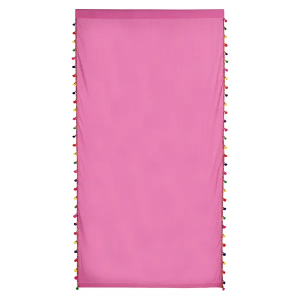 Pack_of_2_Cotton_Magenta_Sheer_Multicolor_Pompom_Rod_Pocket_Curtain_Set_for_Window_and_Door