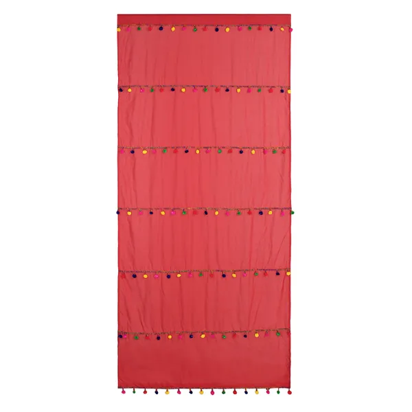 Pack_of_2_Cotton_Red_Sheer_Multicolor_Pompom_Rod_Pocket_Curtain_Set_for_Window_and_Door