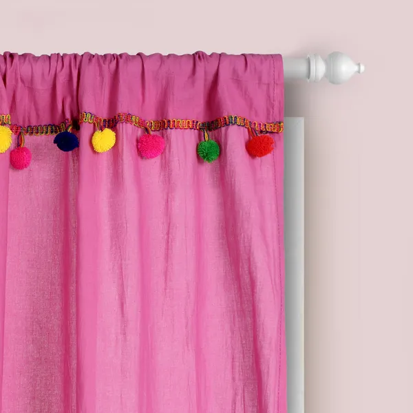 Pack_of_2_Cotton_Magenta_Sheer_Multicolor_Pompom_Rod_Pocket_Curtain_Set_for_Window_and_Door