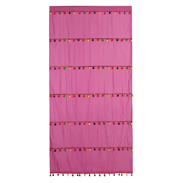 Pack_of_2_Cotton_Magenta_Sheer_Multicolor_Pompom_Rod_Pocket_Curtain_Set_for_Window_and_Door