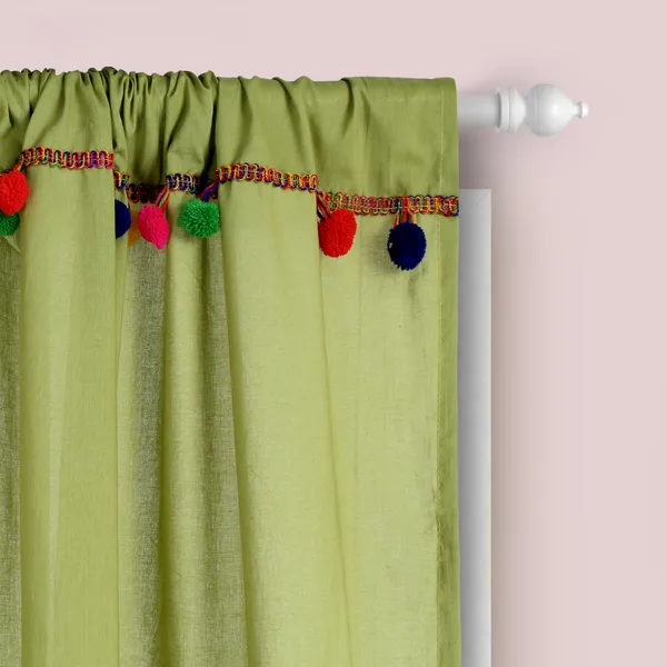 Pack_of_2_Cotton_Green_Sheer_Multicolor_Pompom_Rod_Pocket_Curtain_Set_for_Window_and_Door