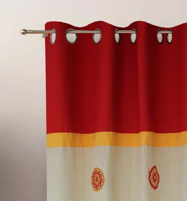 Pack_of_2_Cotton_Red_Circular_Embroidery_Eyelet_Curtain_Set_for_Window_and_Door