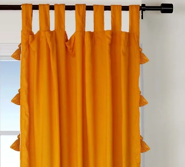 Pack_of_2_Cotton_Yellow_Sheer_Summer_fun_Tassel_Tab_Top_Curtain_Set_for_Window_and_Door