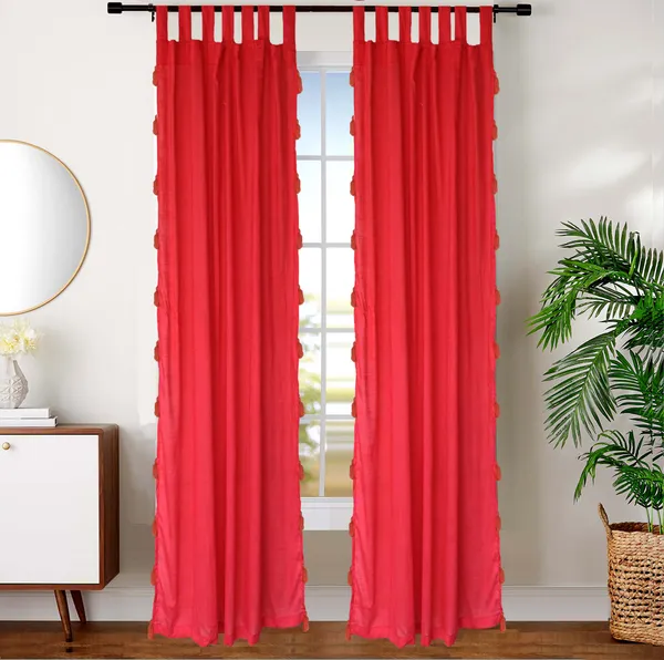 Pack_of_2_Cotton_Fusia_Pink_Sheer_Summer_fun_Tassel_Tab_Top_Curtain_Set_for_Window_and_Door