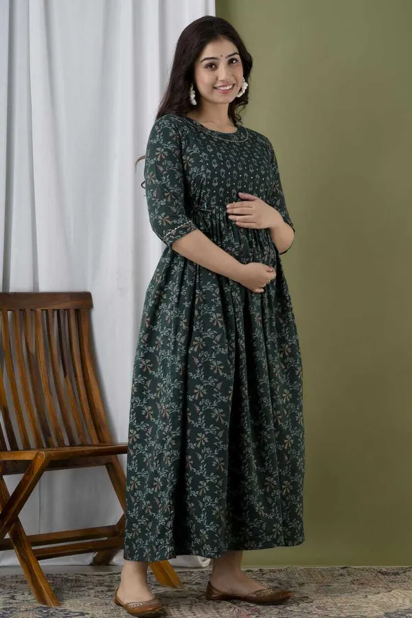 Dark_Green_Cotton_Maternity_And_Feeding_Gown_By_Nevisha_Style