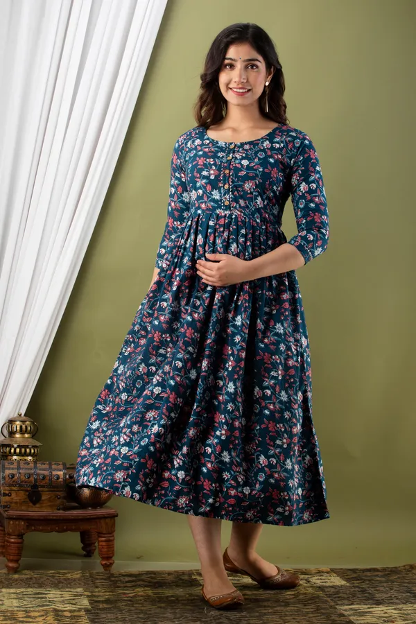 Dark_Blue_Maternity_And_Feeding_Kurti_Sanganeri_Print