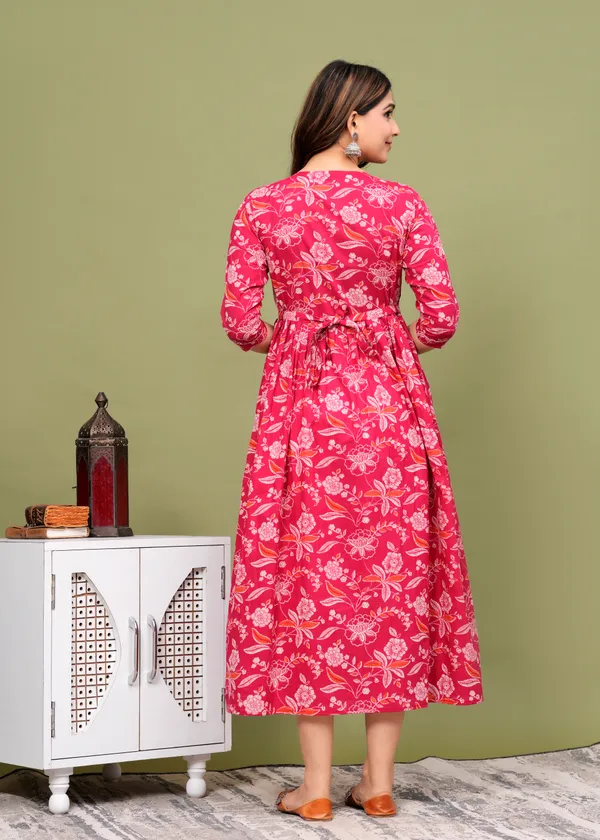Dark_Pink_Cotton_Maternity_And_Feeding_Gown