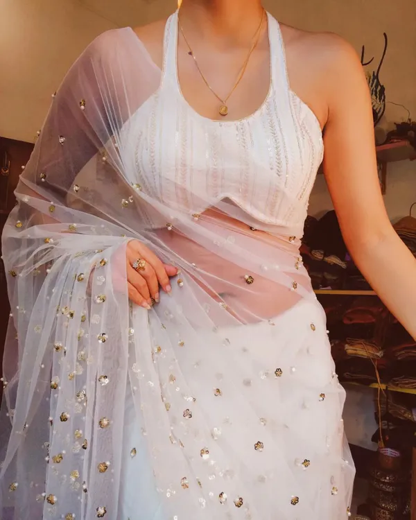 Designer_White_Soft_Net_Sequence_Work_Sari