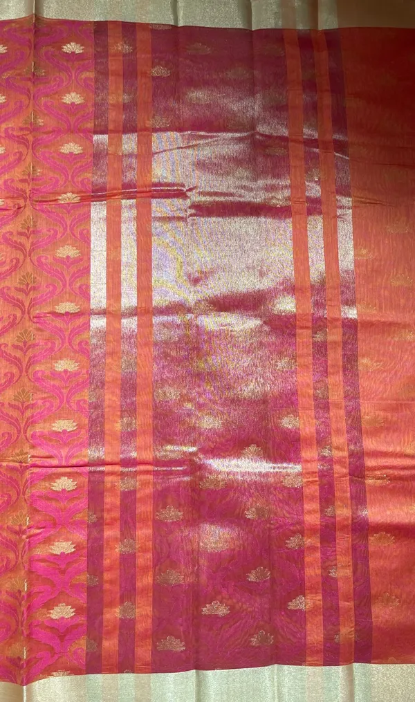 Humairah_Presents_Orange_Masrise_Tissue_Alfi_Resham_Jaal_Golden_Zari_Booti_with_Multicolour_Golden_Self_Border_and_Orange_Bouse