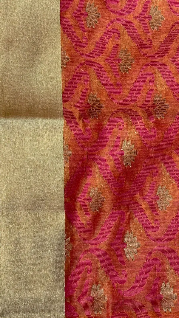 Humairah_Presents_Orange_Masrise_Tissue_Alfi_Resham_Jaal_Golden_Zari_Booti_with_Multicolour_Golden_Self_Border_and_Orange_Bouse