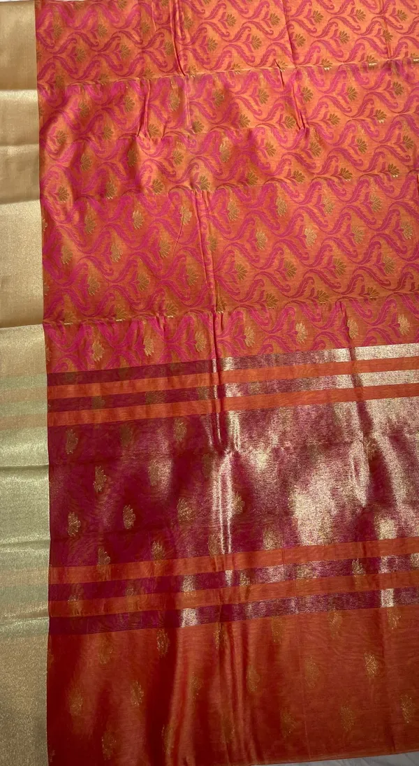 Humairah_Presents_Orange_Masrise_Tissue_Alfi_Resham_Jaal_Golden_Zari_Booti_with_Multicolour_Golden_Self_Border_and_Orange_Bouse