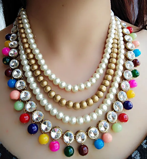 Four_Layer_Multicolour_Kundan_Necklace_Set|_Necklace_And_Earings