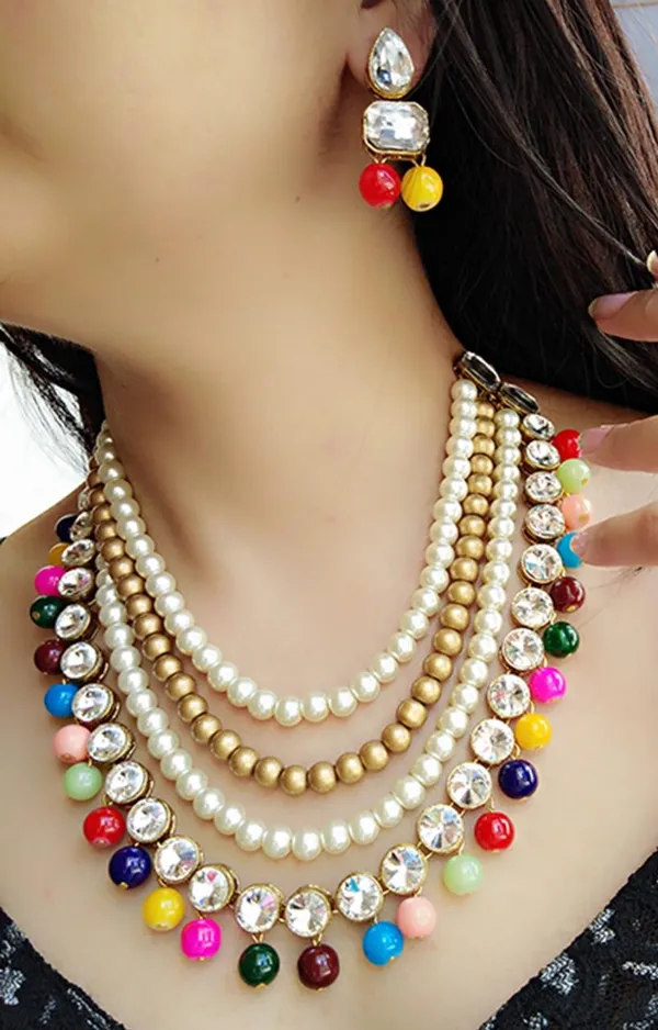 Four_Layer_Multicolour_Kundan_Necklace_Set|_Necklace_And_Earings