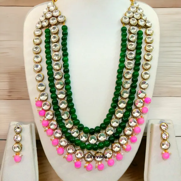 Four_Layer_Light_Pink_And_Green_Alloy_Copper_Jewellery_Set_For_Women