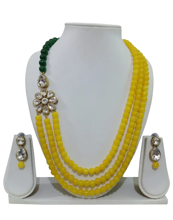 Stunning_Three_Layer_Yellow_And_Green_Pearl_Kundan_Necklace_Set