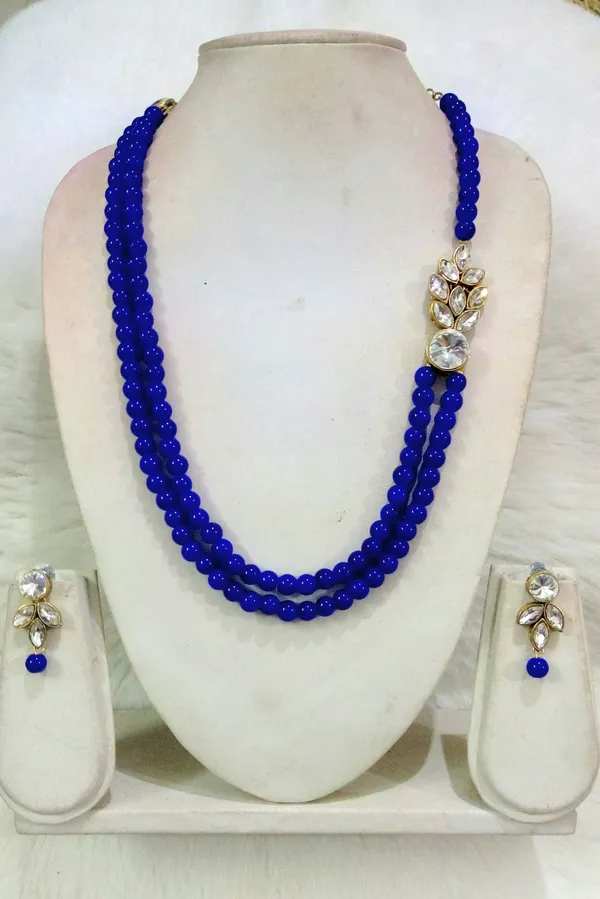 Blue_Stylish_Copper_Plated_Twinkling_Leaves_Two_Layer_Necklace