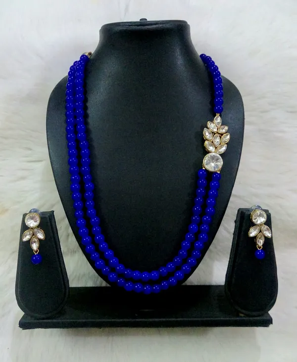Blue_Stylish_Copper_Plated_Twinkling_Leaves_Two_Layer_Necklace