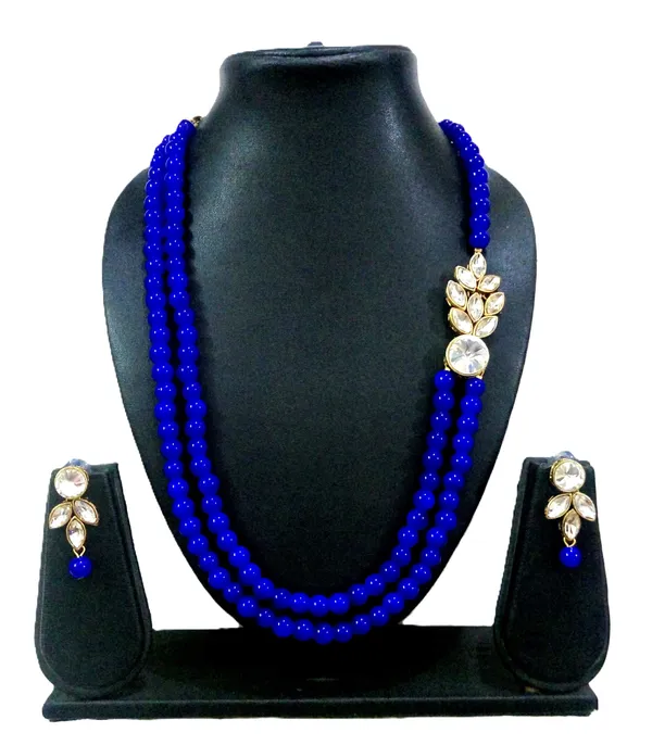 Blue_Stylish_Copper_Plated_Twinkling_Leaves_Two_Layer_Necklace
