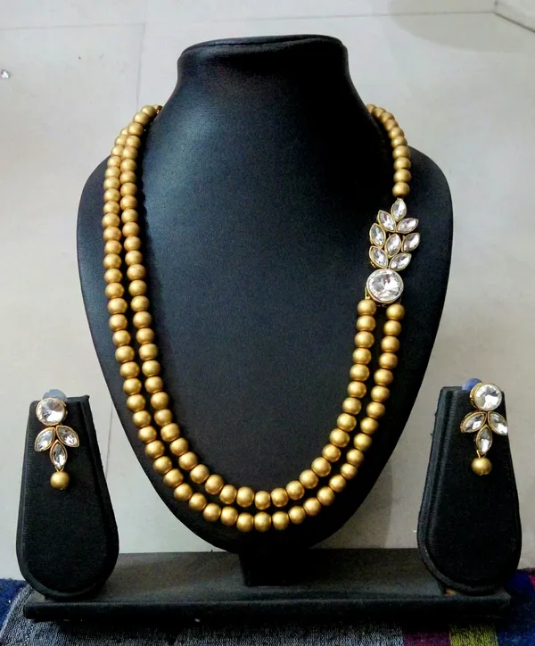 Golden_Stylish_Copper_Plated_Twinkling_Leaves_Two_Layer_Necklace