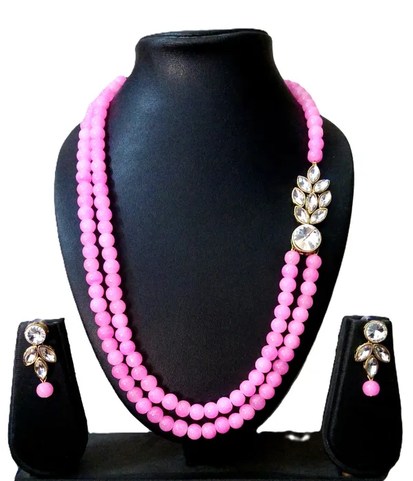 Light_Pink_Stylish_Copper_Plated_Twinkling_Leaves_Two_Layer_Necklace