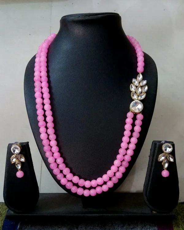 Light_Pink_Stylish_Copper_Plated_Twinkling_Leaves_Two_Layer_Necklace