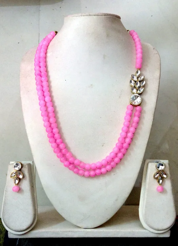 Light_Pink_Stylish_Copper_Plated_Twinkling_Leaves_Two_Layer_Necklace