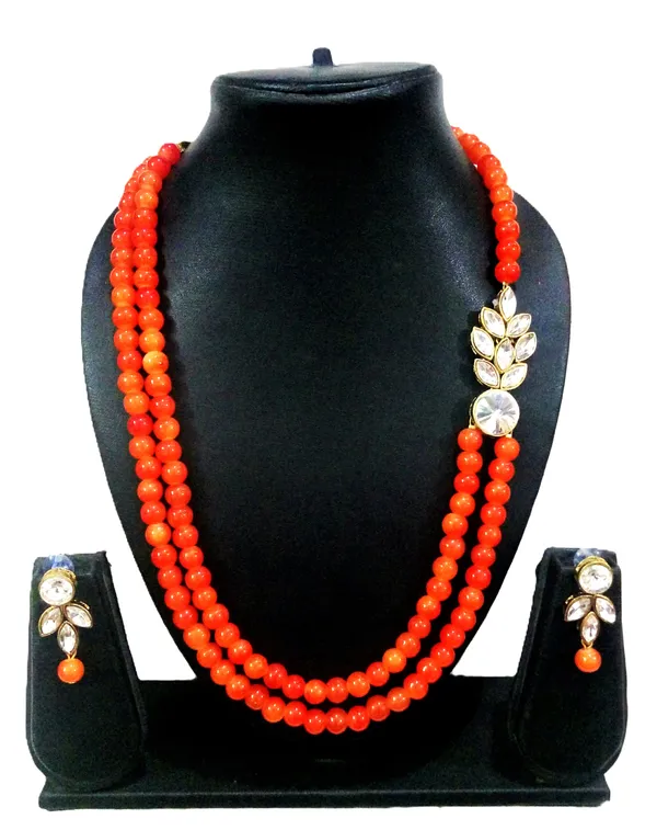 Orange_Stylish_Copper_Plated_Twinkling_Leaves_Two_Layer_Necklace