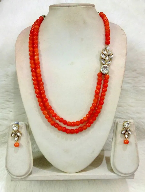 Orange_Stylish_Copper_Plated_Twinkling_Leaves_Two_Layer_Necklace