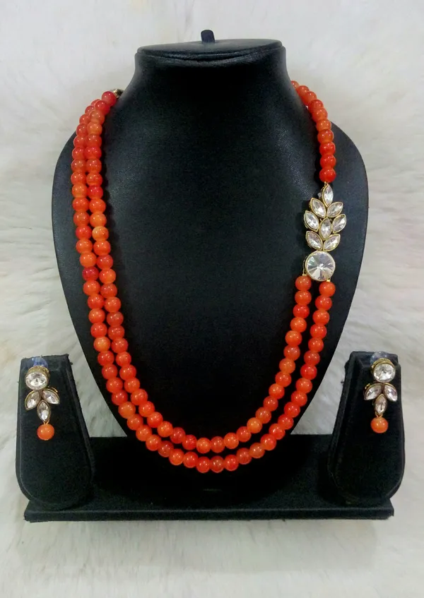 Orange_Stylish_Copper_Plated_Twinkling_Leaves_Two_Layer_Necklace
