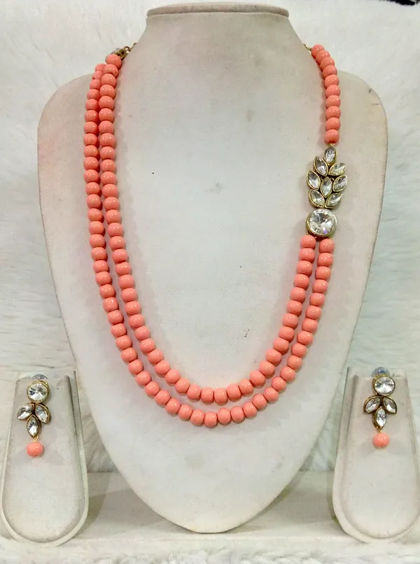 Peach_Stylish_Copper_Plated_Twinkling_Leaves_Two_Layer_Necklace