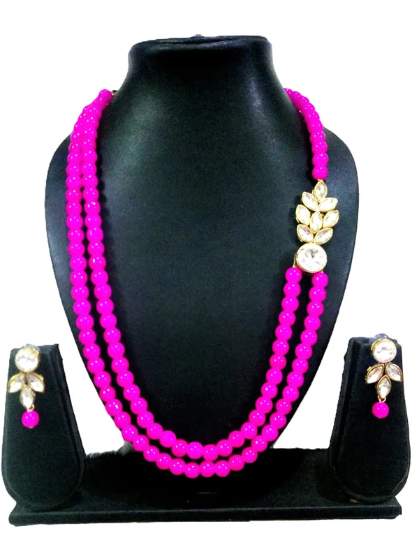 Pink_Stylish_Copper_Plated_Twinkling_Leaves_Two_Layer_Necklace