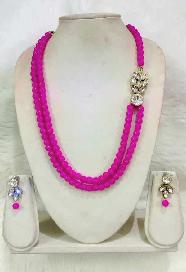Pink_Stylish_Copper_Plated_Twinkling_Leaves_Two_Layer_Necklace