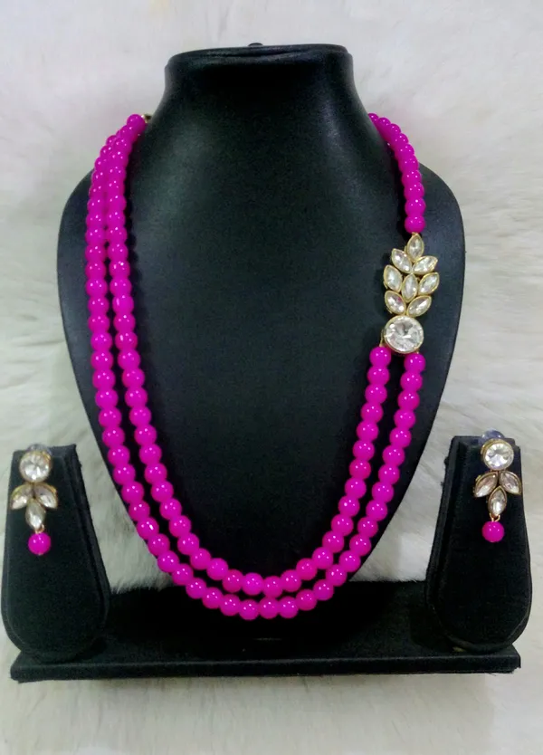 Pink_Stylish_Copper_Plated_Twinkling_Leaves_Two_Layer_Necklace