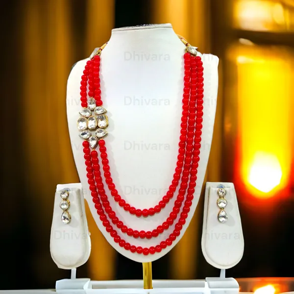 Three_Layer_Red_Pearl_Necklace_Set