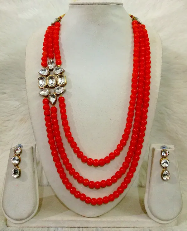 Three_Layer_Red_Pearl_Necklace_Set