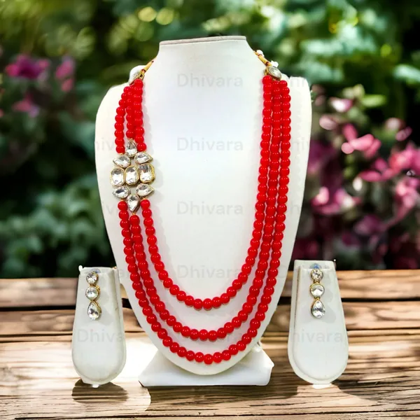 Three_Layer_Red_Pearl_Necklace_Set