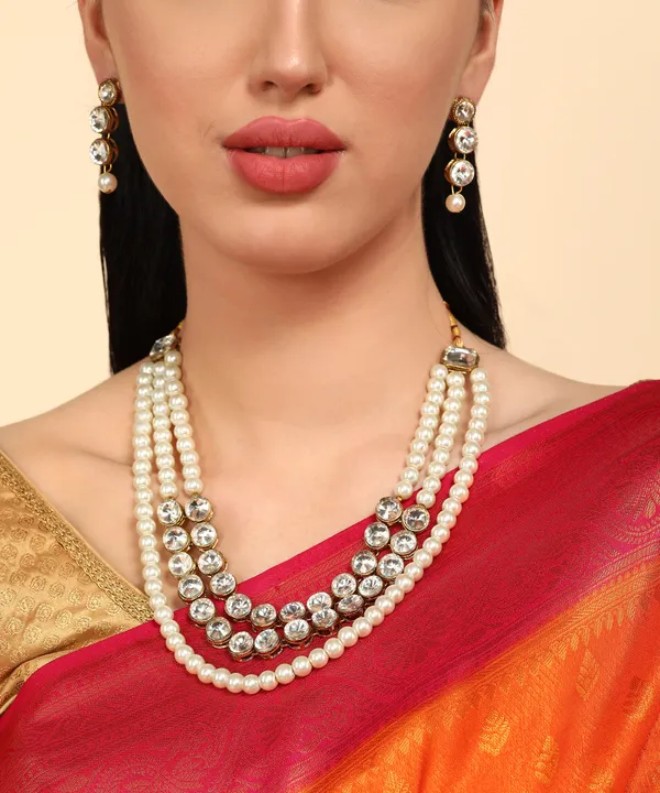 Three_Line_White_Pearl_And_Kundan_Necklace_Set