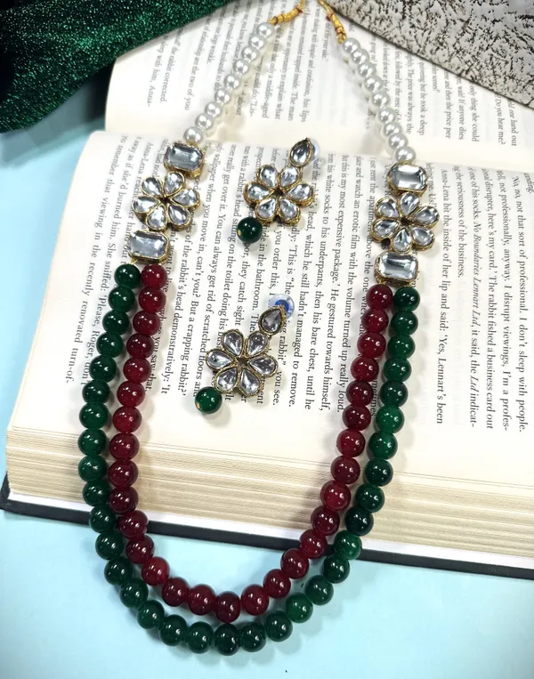Two_Layer_Maroon_And_Green_Pearl_Alloy_Copper_Jewellery_Set_For_Women