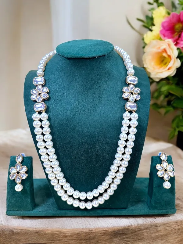 DHIVARA Two Layer Pearl and Alloy Copper Jewellery Set For Women