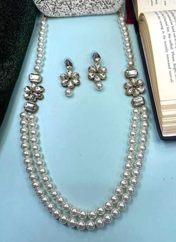Two_Layer_Pearl_And_Alloy_Copper_Jewellery_Set_For_Women_|_Necklace_And_Earings