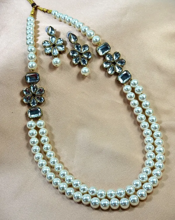 Two_Layer_Pearl_And_Alloy_Copper_Jewellery_Set_For_Women_|_Necklace_And_Earings