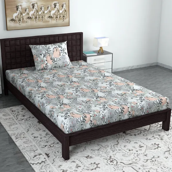 100%_Cotton_120_TC_Floral_Bedsheet_for_Single_Bed_with_1_Pillow_Covers_(145_x_223_cm)_Peach_and_Gray