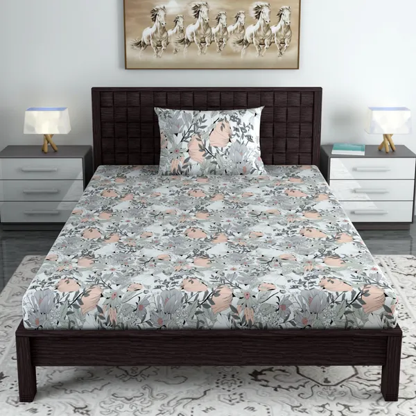 100%_Cotton_120_TC_Floral_Bedsheet_for_Single_Bed_with_1_Pillow_Covers_(145_x_223_cm)_Peach_and_Gray