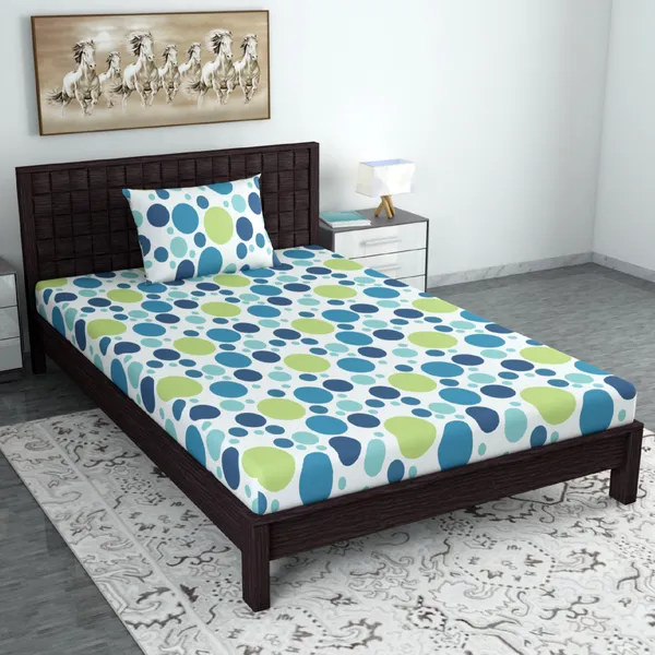 100%_Cotton_120_TC_Polka_Dot_Bedsheet_for_Single_Bed_with_1_Pillow_Covers_(145_x_223_cm)_Blue_and_Green